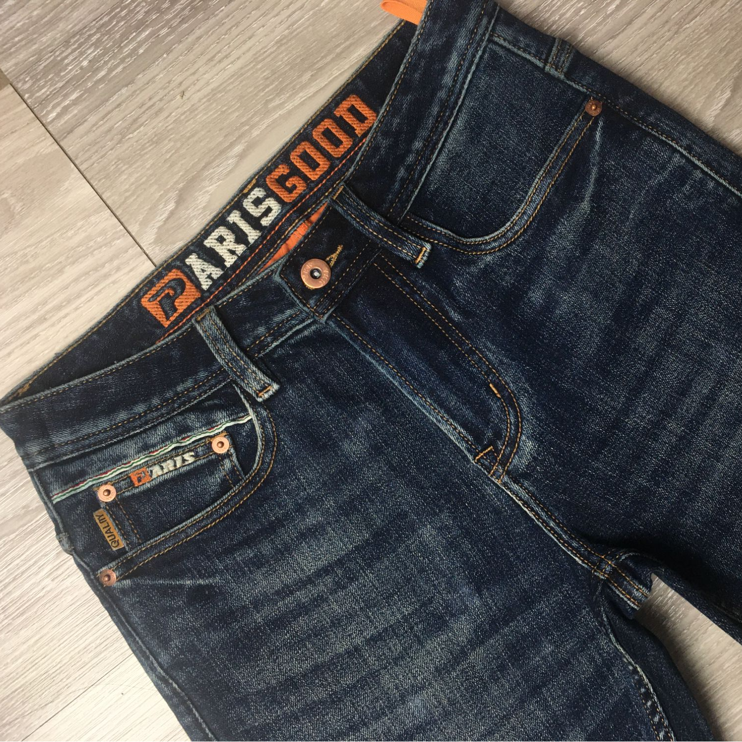 731#2024秋冬款潮牌高端潮流加绒男士蓝色弹力修身小直筒长裤