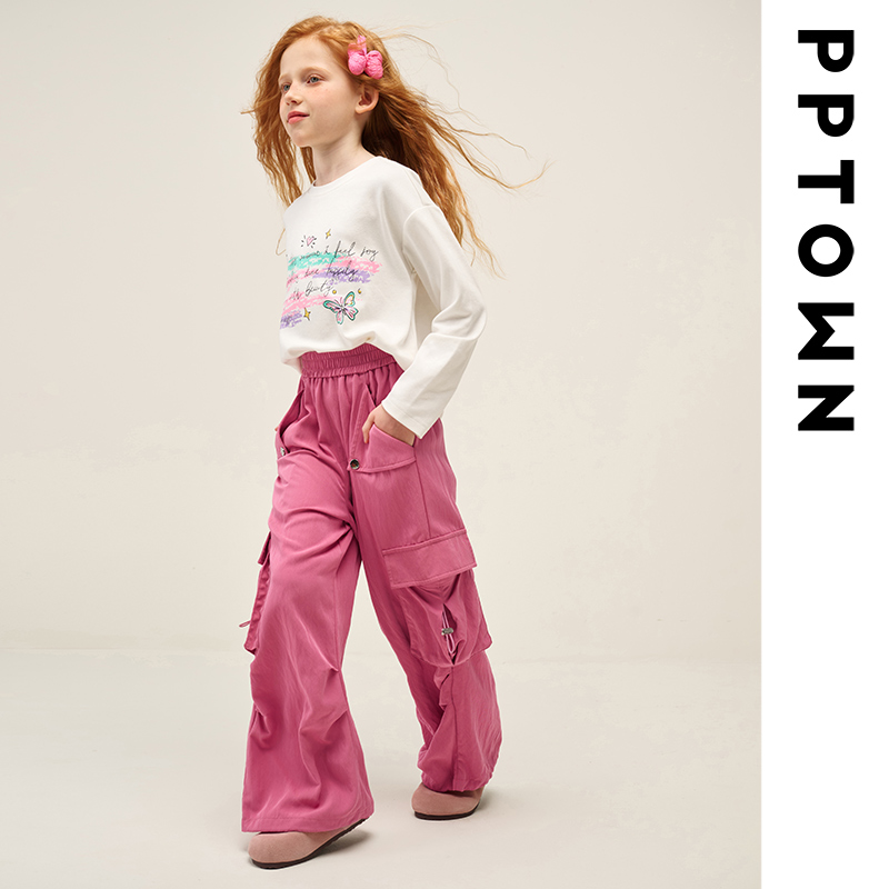 女童工装裤秋装2024新款儿童山本裤洋气中大童宽松伞兵裤12343