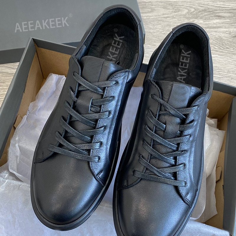 外贸男鞋真皮全黑透气系带头层牛皮商务休闲户外板鞋男高尔夫球鞋