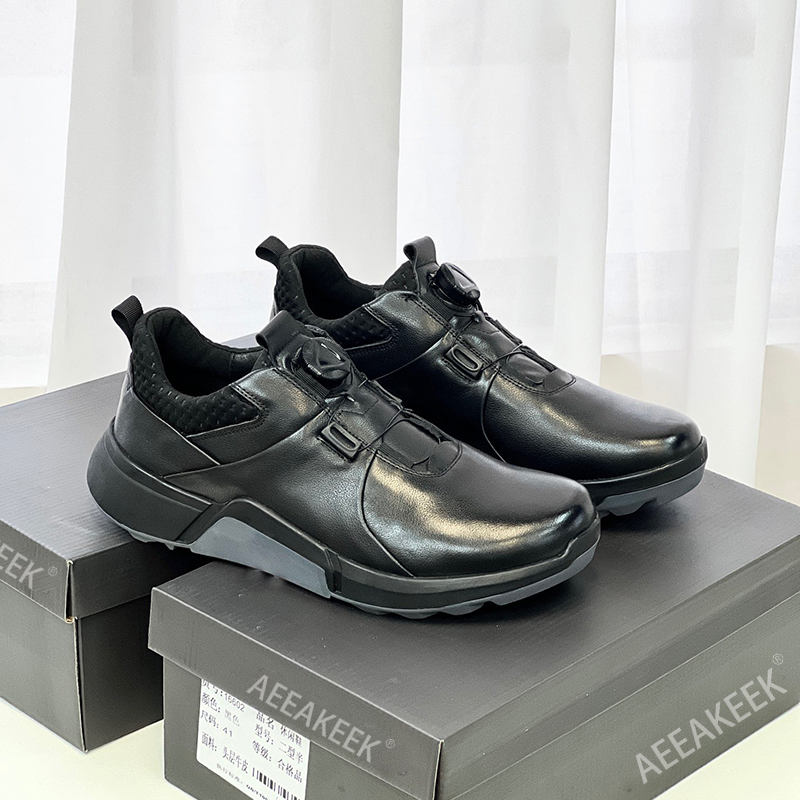 外贸真皮男鞋新款商务男士运动休闲鞋头层牛皮户外锁扣防滑健步鞋