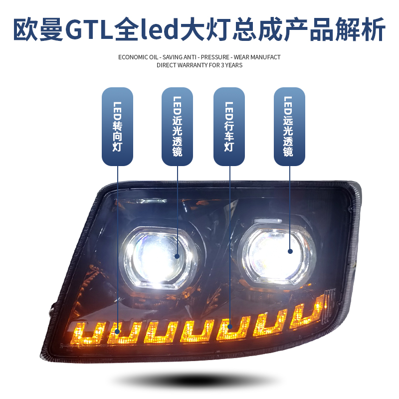 适用于欧曼GTL大灯总成戴姆勒H4改装全LED双透镜gtl超亮led前照灯