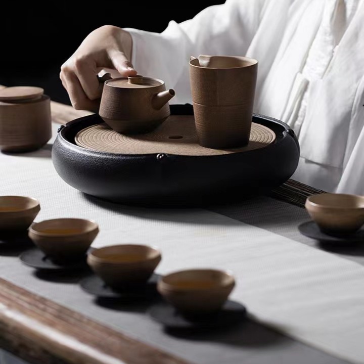 万仟堂陶瓷储水茶盘家用高档2022新款茶托盘中式客厅茶盘花开有香