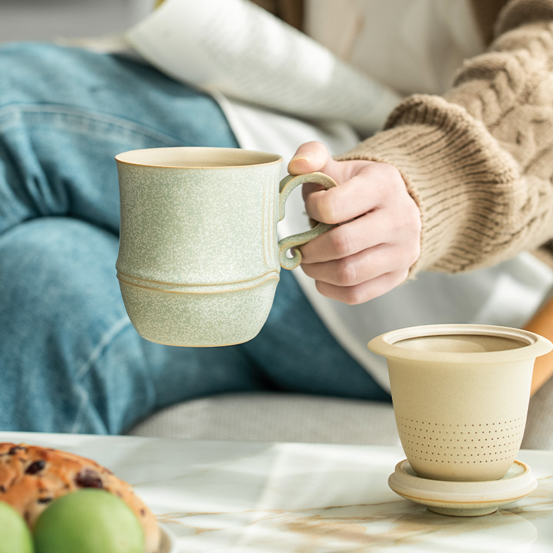 EDENUS/万仟堂 春竹·办公杯陶瓷茶杯家用轻奢创意防烫茶具高档