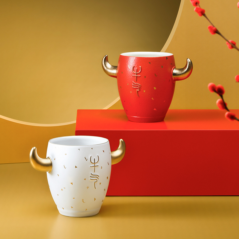 万仟堂牛年限定陶瓷茶杯水杯杯子牛气冲天情侣杯子马克杯咖啡杯