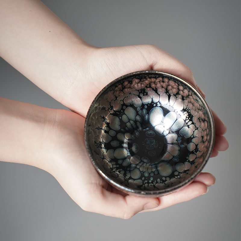 【万仟堂】盏蓝油滴手工建盏 滴变色建盏铁胎茶杯主人杯自用送礼装