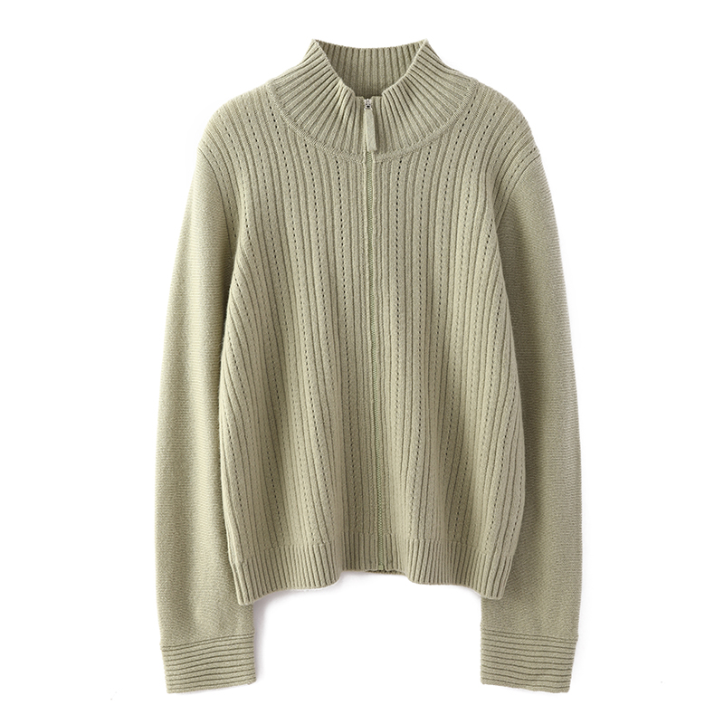 红太【100山羊绒】时尚百搭秋冬简约风纯色翻领拉链开衫101M1096