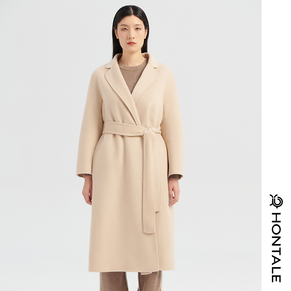 红太秋冬时尚气质羊绒长袖西服领中长款女大衣DW10126