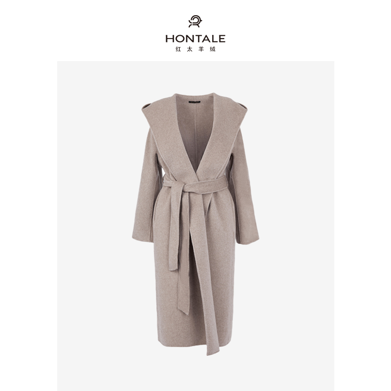 红太气质百搭轻奢双面羊绒连帽长款女大衣DW11120