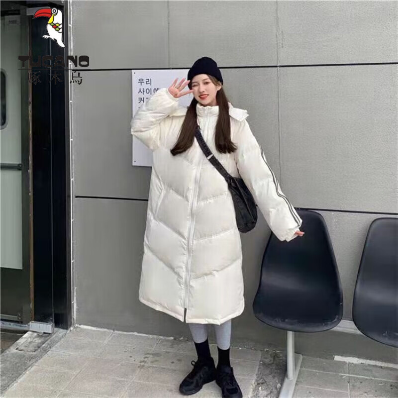 啄木鸟修身服女冬中长款修身宽松加厚保暖过膝休闲百搭小众防寒外