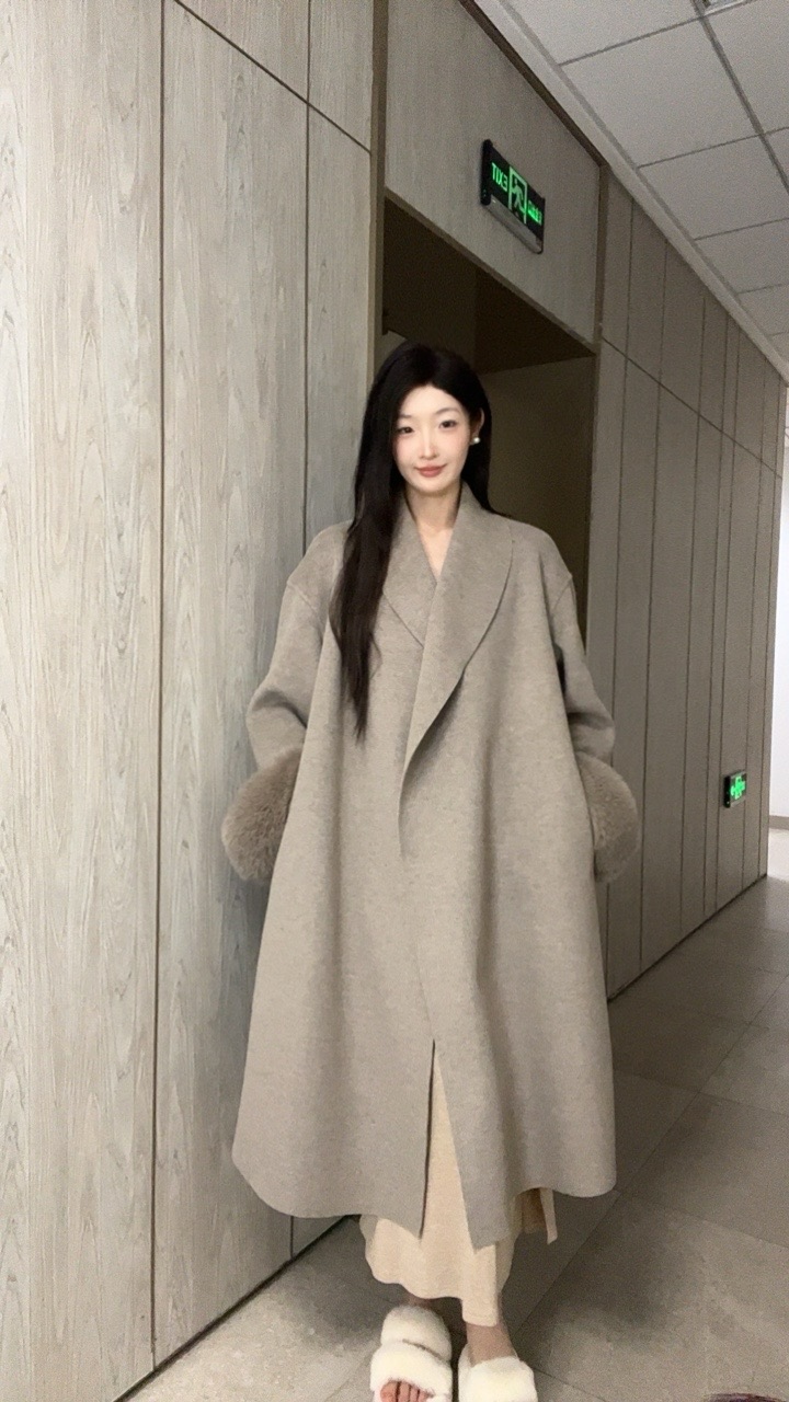 【闪闪】SHAN•秋冬宽松百搭中长款双面呢大衣韩版气质羊毛大衣