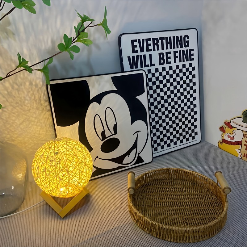 ins风装饰画米奇梳妆台酒柜床头柜电视柜高级感摆台画黑白格+米奇