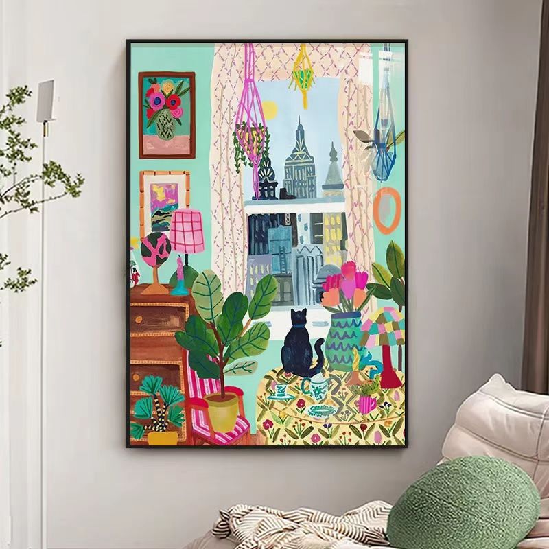 砂岩马蒂斯温馨猫咪客厅小众艺术装饰画玄关家居饰品挂画80120