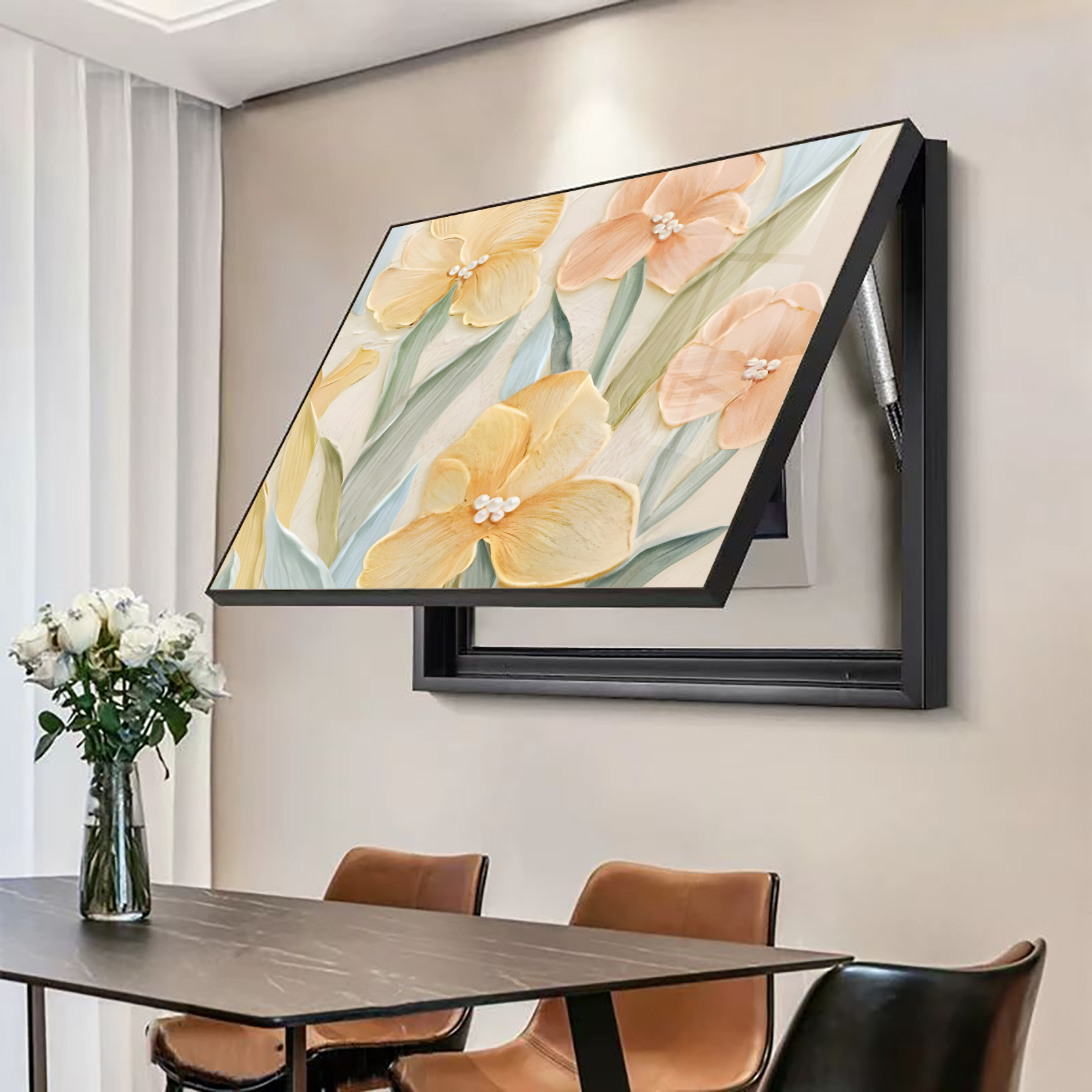 砂岩花开富贵创意免打孔电表箱画开关电闸遮挡挂画现代简约5060