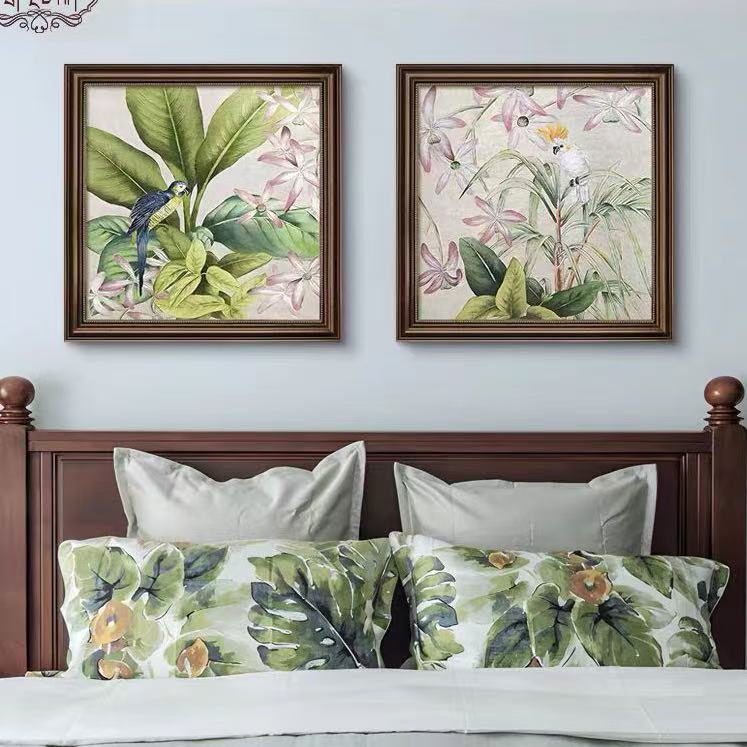 卧室画床头挂画植物花卉主卧装饰画女孩房床头画背景墙装饰5050*2