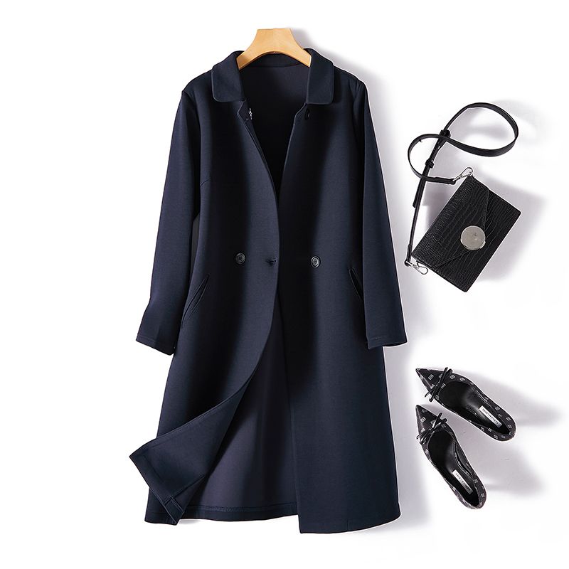 小方领双排扣韩版宽松简约空气层女装外套商务秋冬