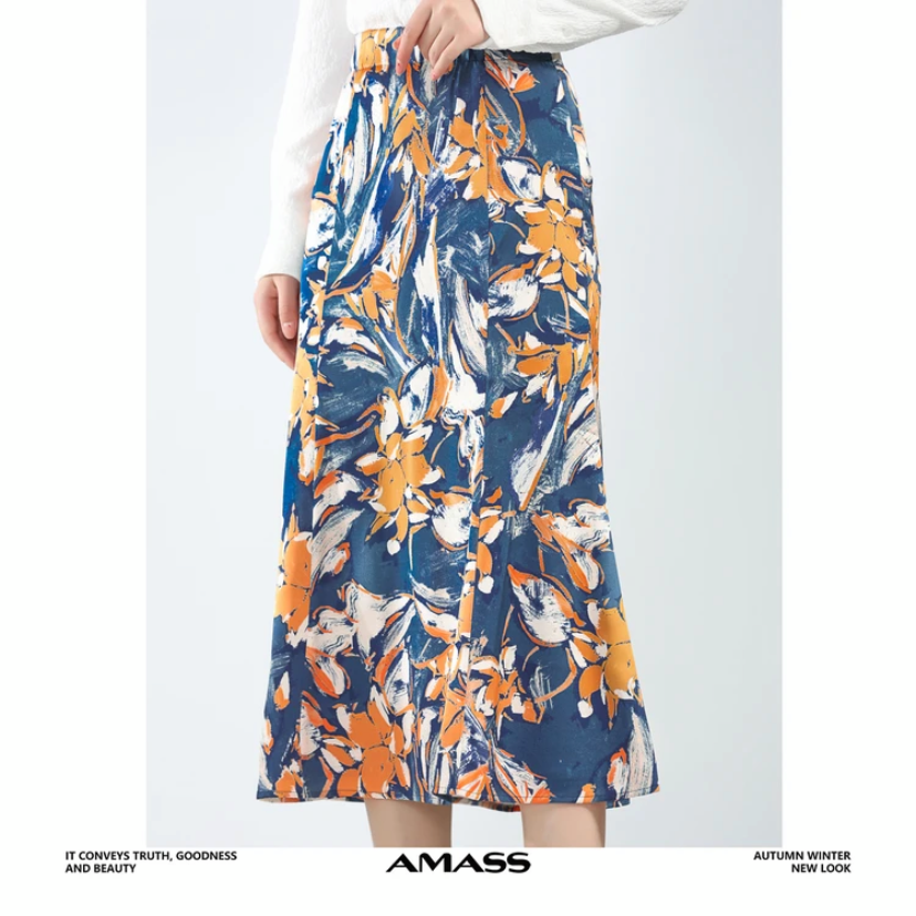 阿玛施AMASS【花漾年华】显瘦半身裙高腰百搭气质复古女裙5200404