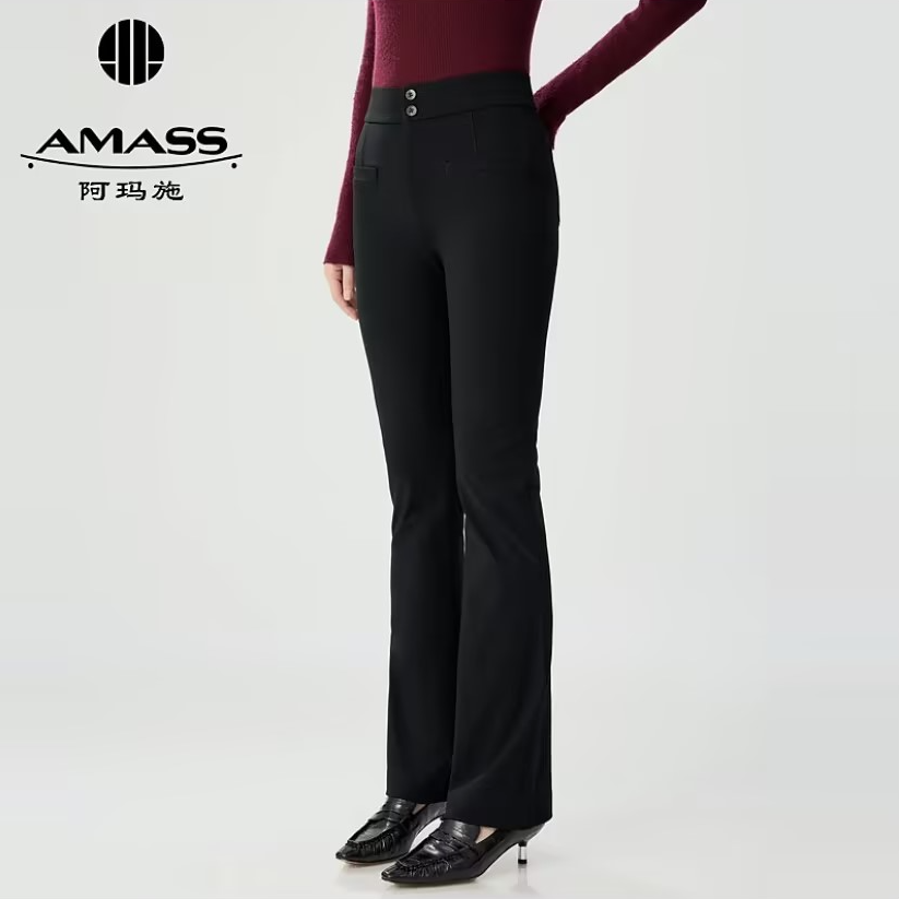 AMASS 阿玛施品质女装潮流百搭气质通勤显瘦曲线微喇小黑裤510060
