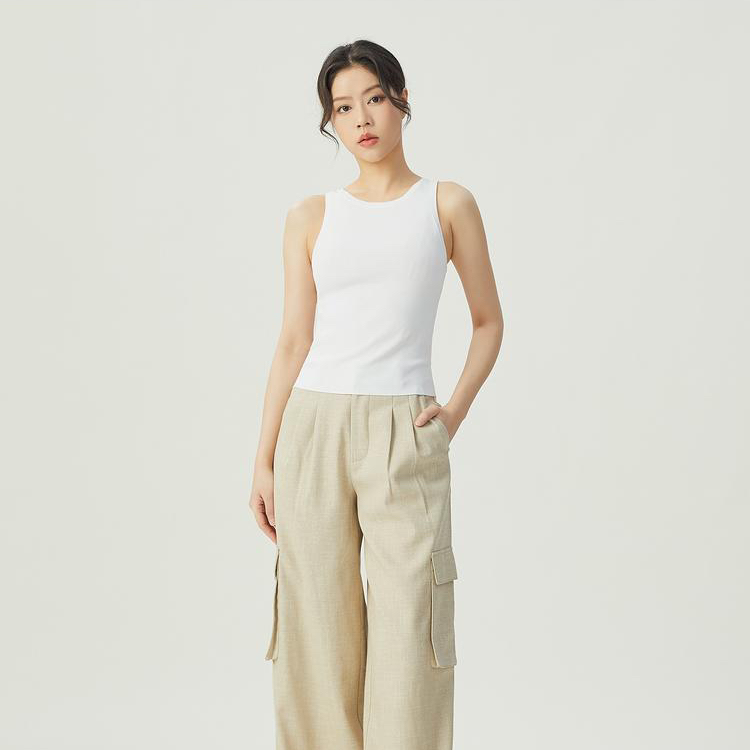 阿玛施AMASS新款宽肩带无袖针织白色打底衫弹力背心女5399688