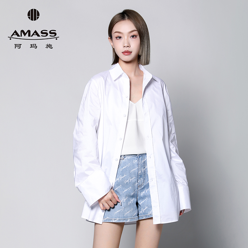 阿玛施AMASS极简休闲慵懒风白衬衫廓形宽松时尚简约衬衣女5301070