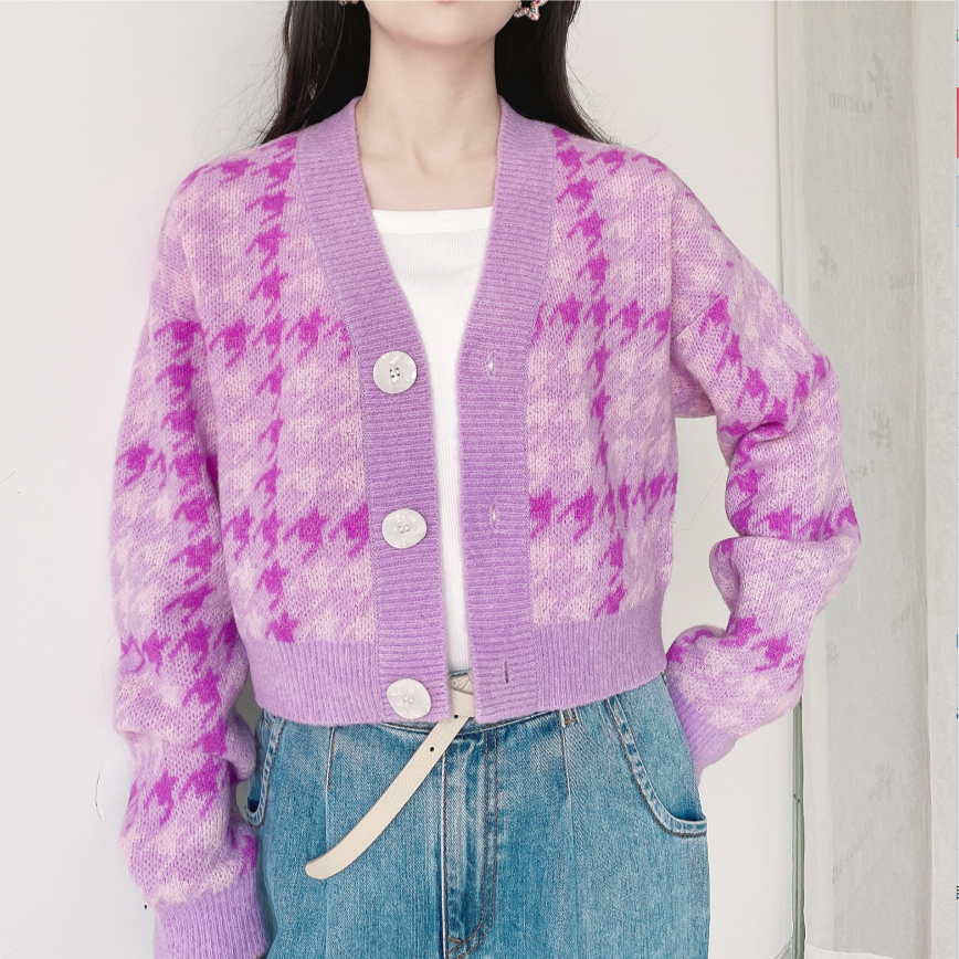 AMASS/阿玛施 宽松毛衣提花新款时尚通勤V领针织开衫女士5499144