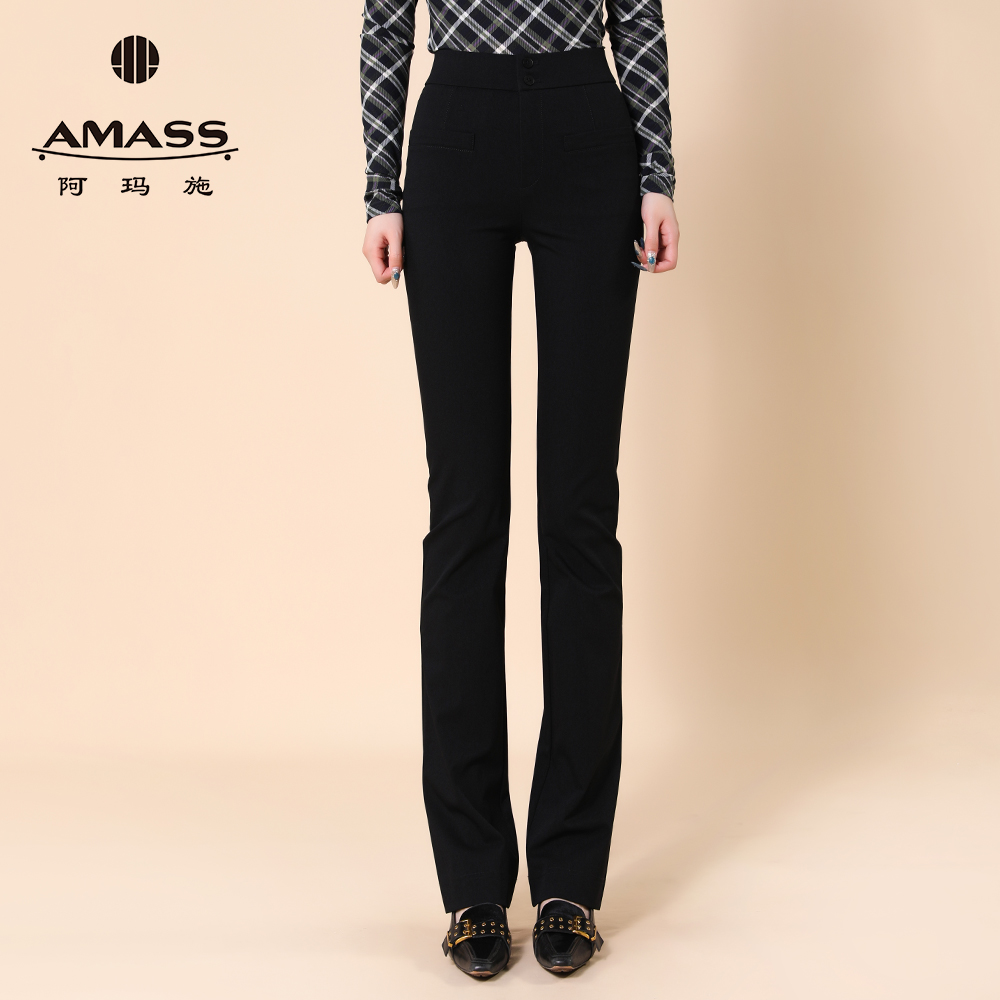 AMASS/阿玛施 秋季新款高腰铅笔裤百搭修身磨毛保暖微喇裤 510060