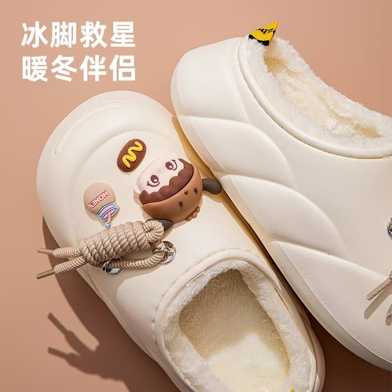 棉拖鞋女款棉鞋懒人一脚蹬室外加绒套防冻防水可爱大眼棉拖拖鞋女