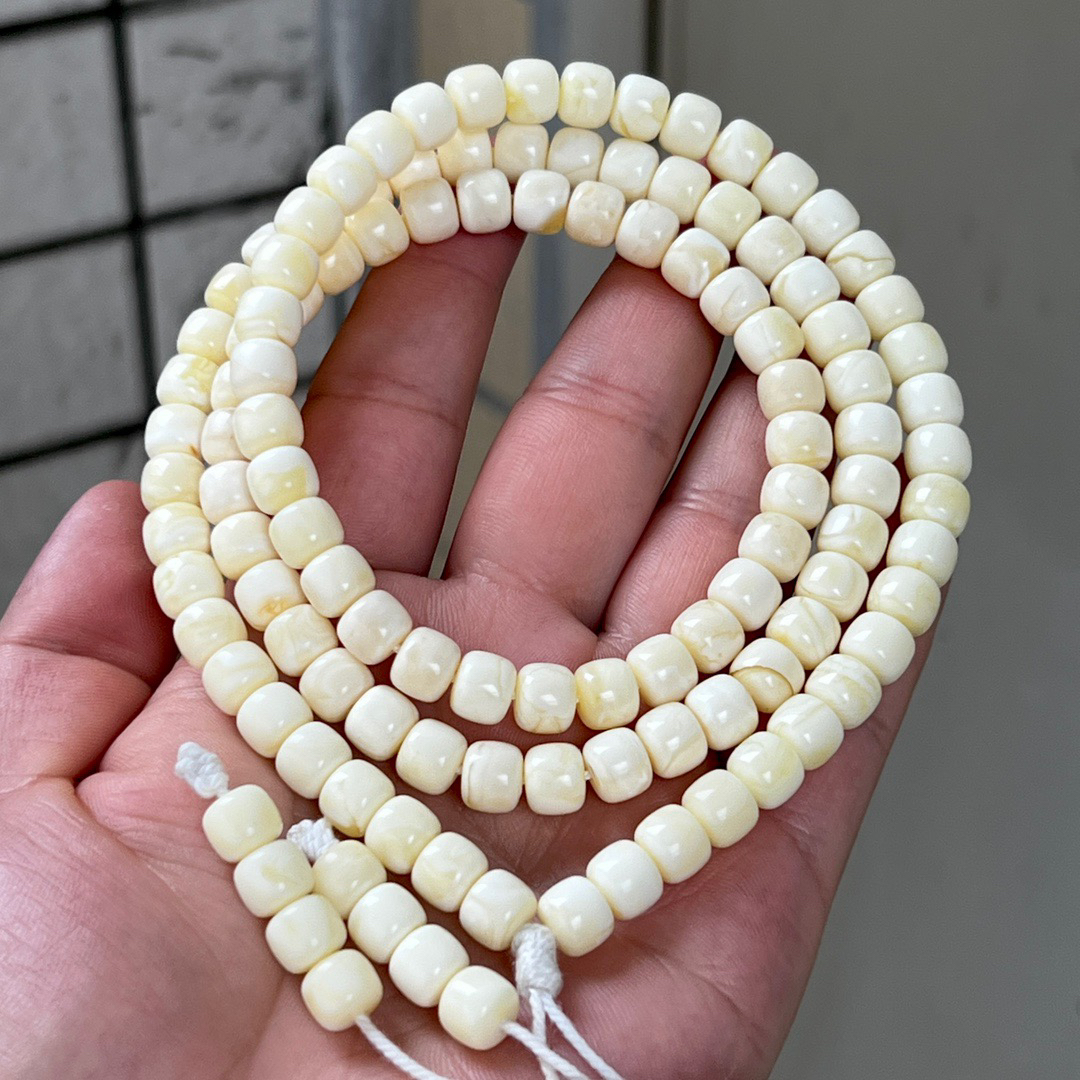 7.5mm精品天然瓷白浓蜡精工老型蜜蜡108 高货 30克