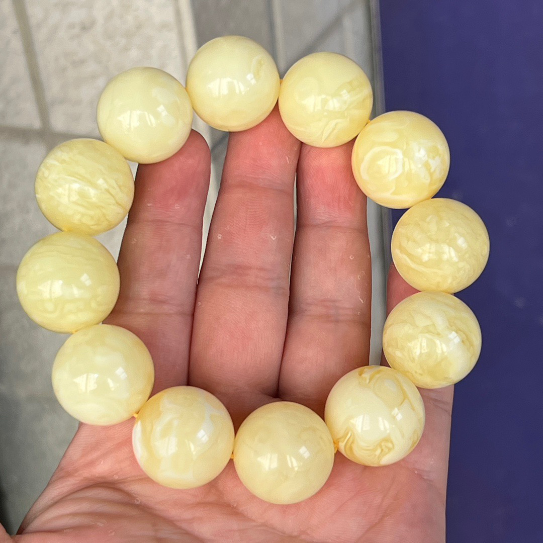 20mm天然精品满浓蜡白花蜜蜡圆珠手串 基地质检发货