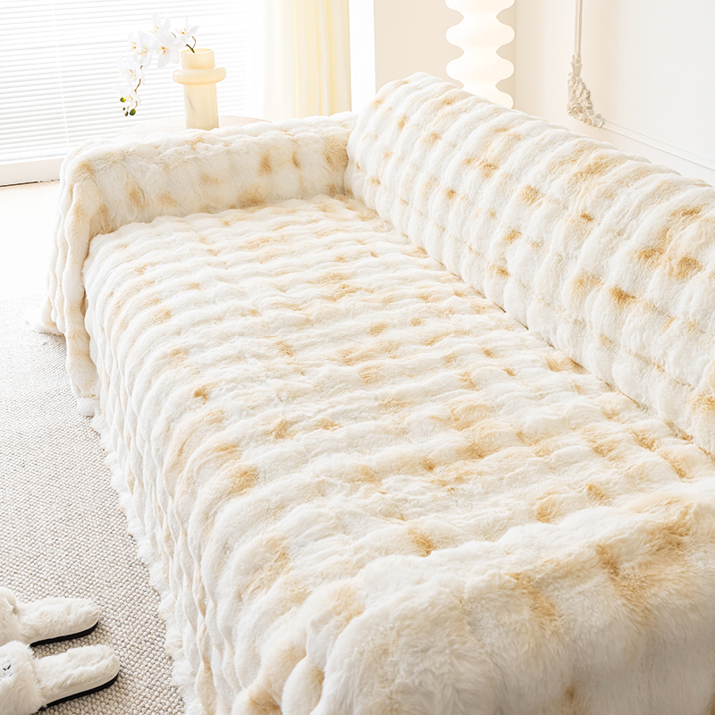 全盖防猫弹力渐变兔毛防滑纯色沙发巾沙发垫加厚毛绒沙发巾