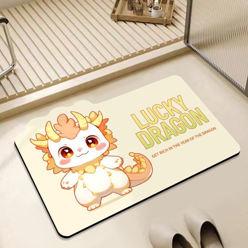 龙年卡通硅藻泥浴室吸水地垫厕所洗手间防滑速干脚垫入户门橡胶垫