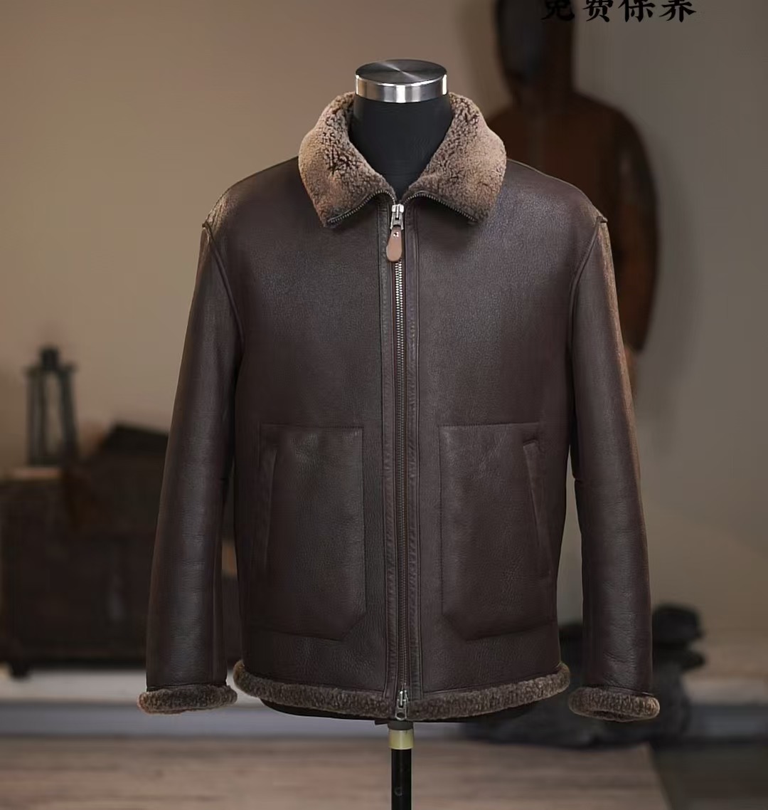 【土耳其进口】美利奴羔羊皮毛一体醇植浆染水洗做旧浆果色翻领外套