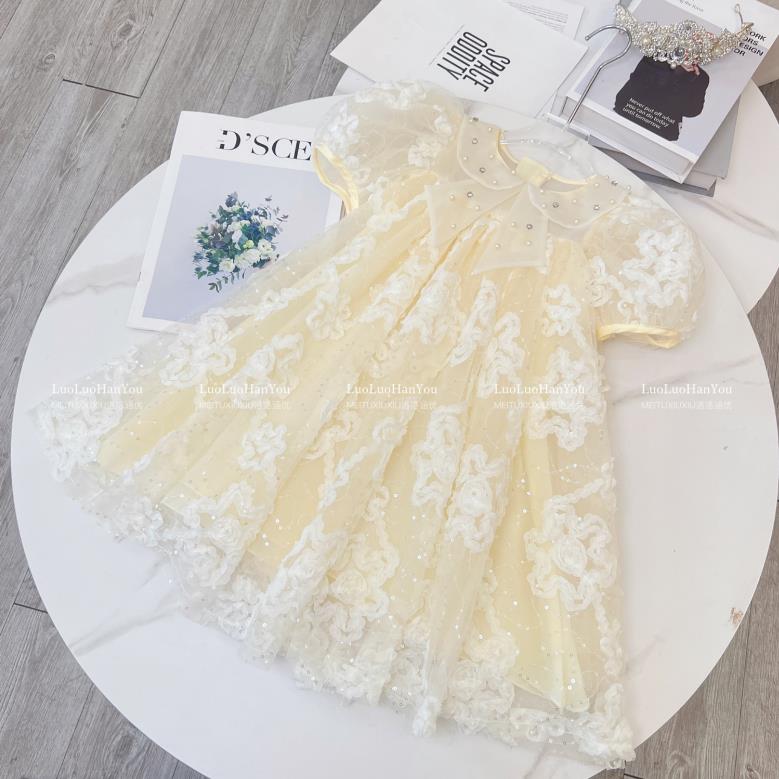 女童洋气公主裙2024夏季新款小女孩宝宝花朵裙韩版儿童网纱连衣裙