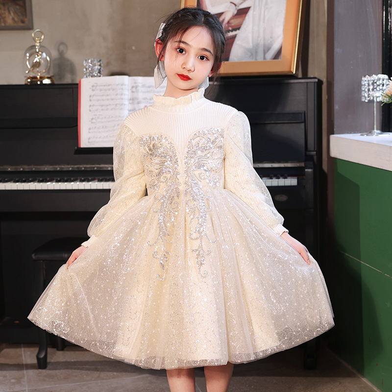  女童高端轻奢小众礼服公主裙儿童蓬蓬纱连衣裙主持人钢琴演出服