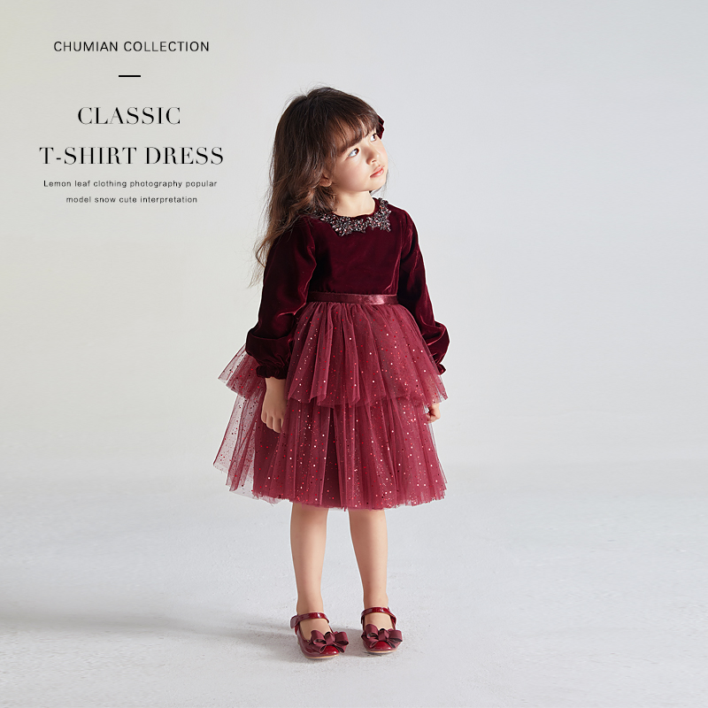 新款女童丝绒连衣裙中大童儿童秋款小裙子童装秋冬洋气公主裙礼服