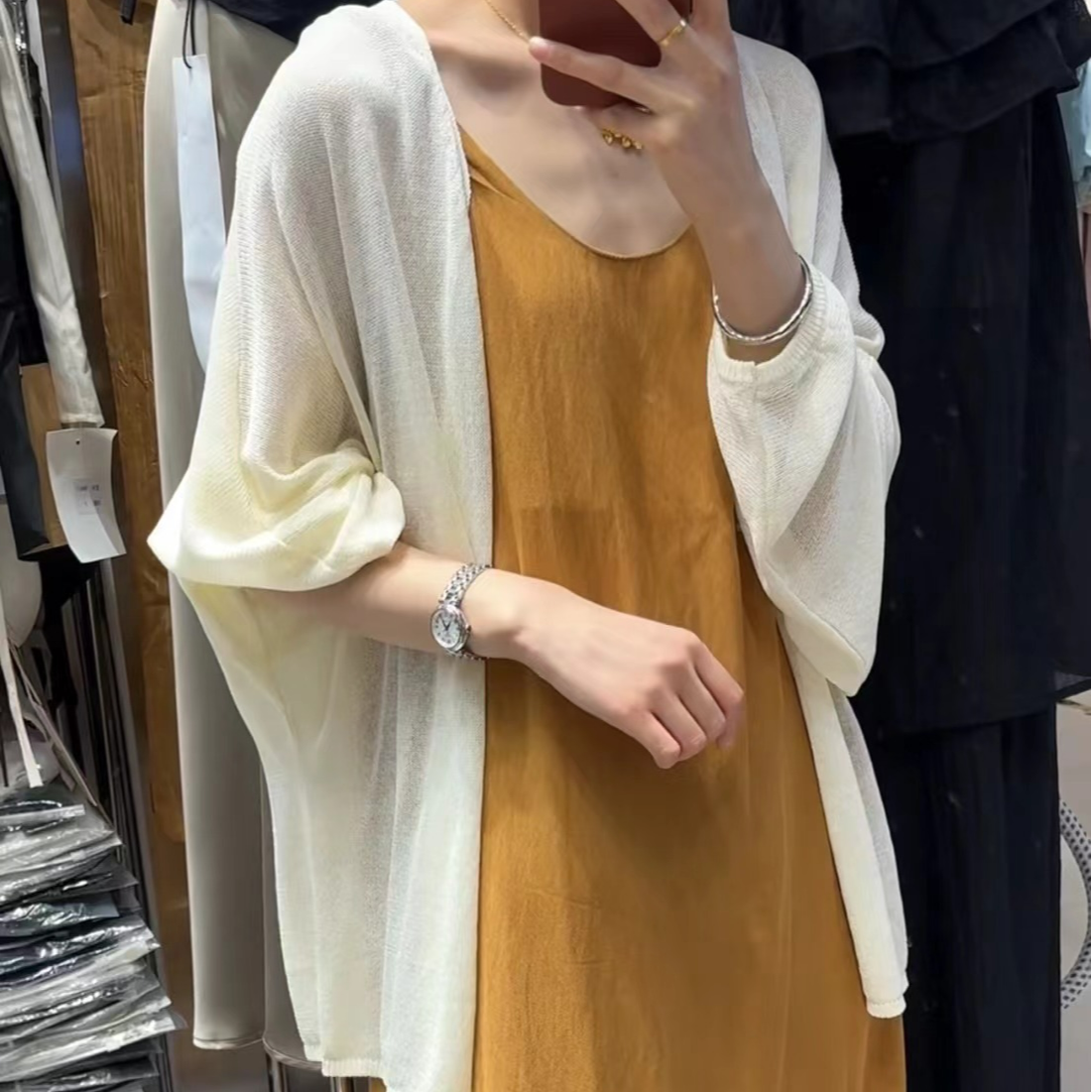 2024新款外搭薄款天丝配吊带裙女夏季中长款防晒针织开衫披肩外套