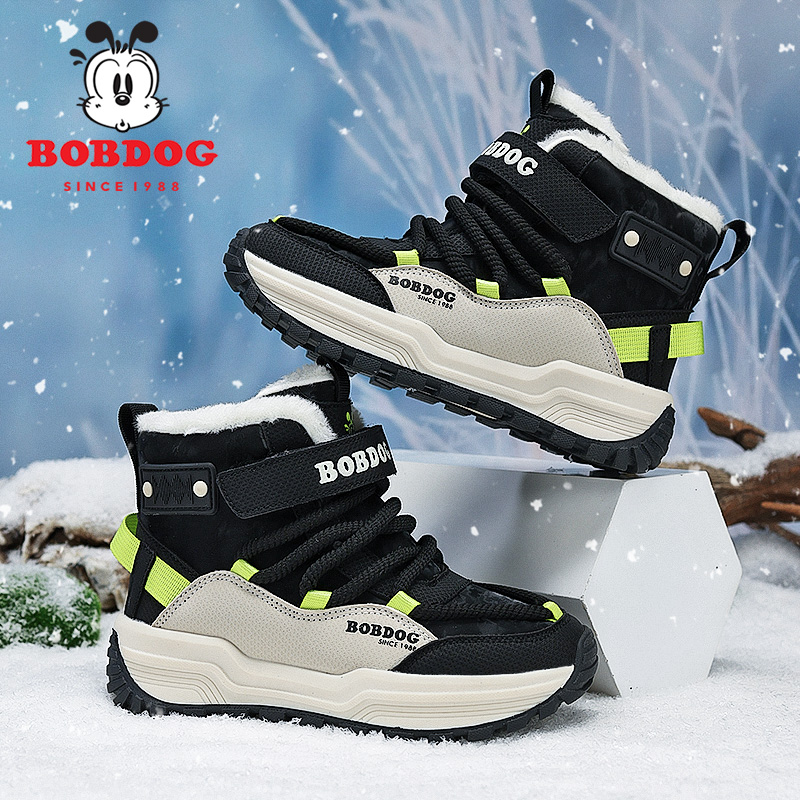 巴布豆童鞋男童棉鞋加绒加厚保暖冬鞋大棉儿童雪地靴子高帮男童鞋
