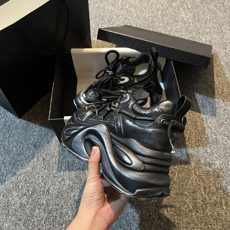 内增高老爹鞋女2024冬季新款真皮百搭爆款透气松糕厚底休闲运动鞋