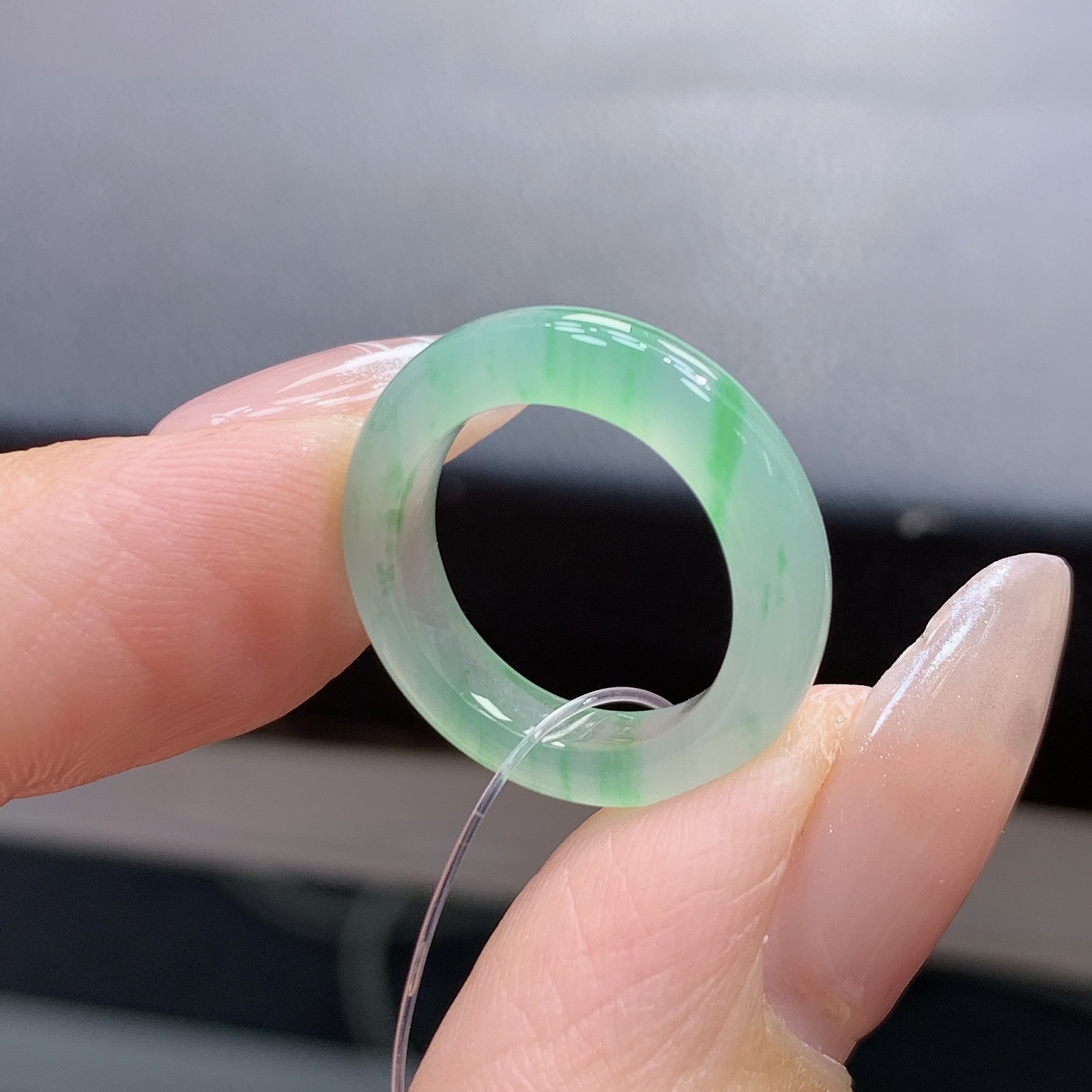 6号 小圈口冰种金丝翠清爽尾戒翡翠戒指 内径14.4-6.1-3.8