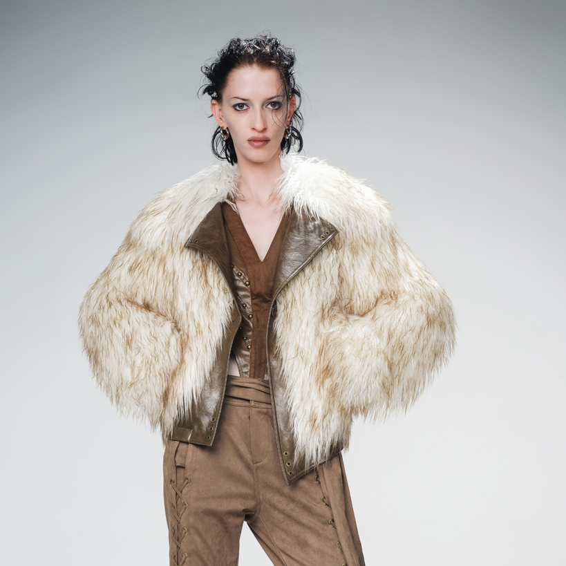 NN-NORTH NODE 渐变拼皮毛毛短外套