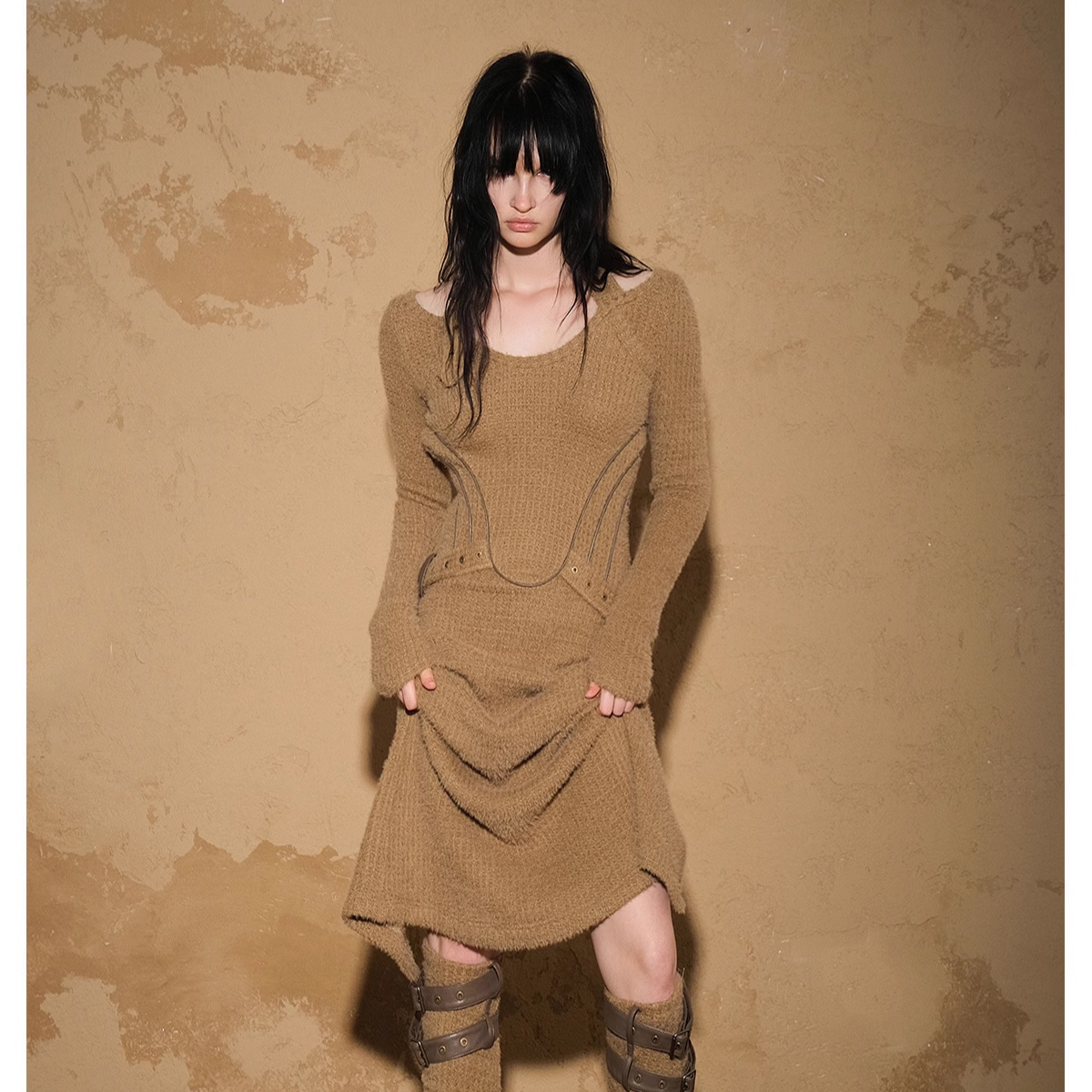 NORTH NODE 短绒华夫格毛衣连衣裙 （不含腿套）