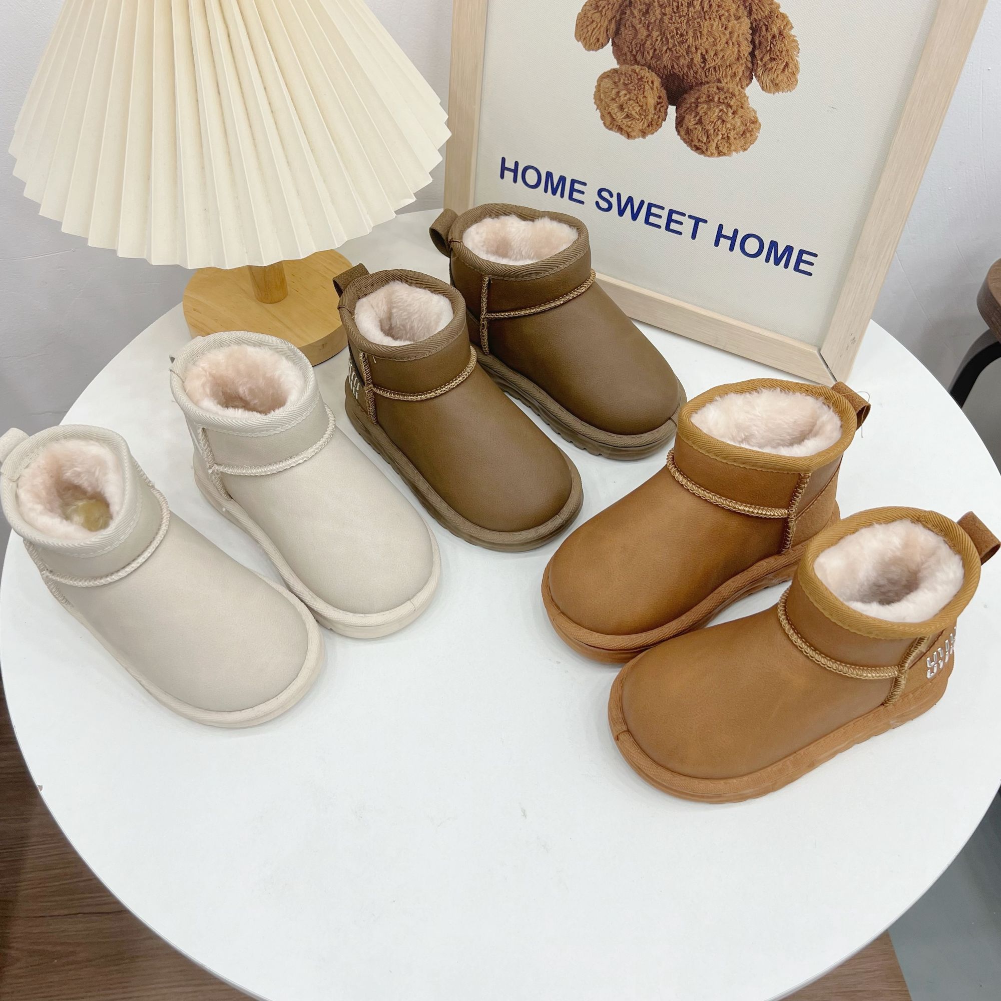 儿童雪地靴男童皮面棉鞋冬季新款小女孩大棉保暖靴子加厚棉靴9016