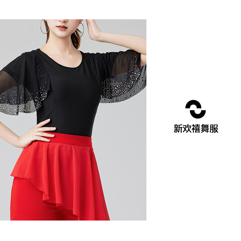 摩登舞上衣女成人广场舞练功短袖吉特巴练功服