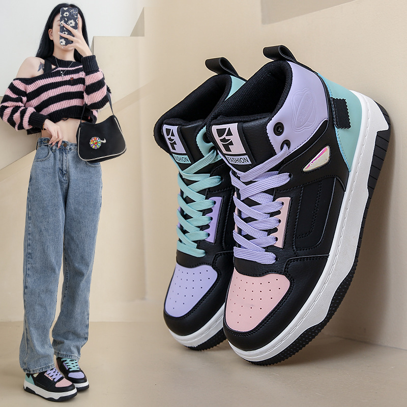 【小扬哥优选】【小扬哥精选】高帮板鞋女2023秋季新款鸳鸯小白鞋