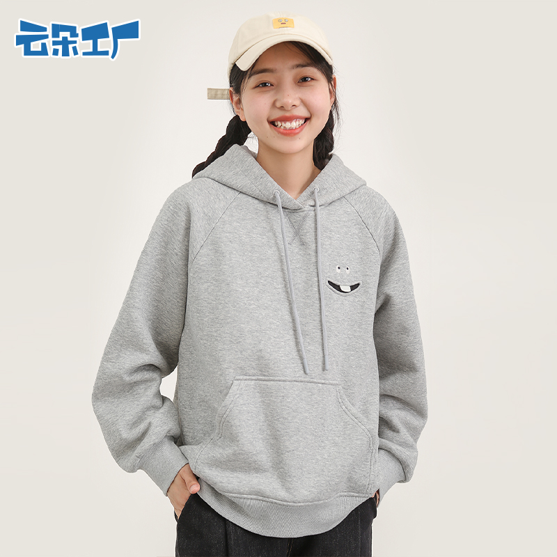 云朵工厂种子表情连帽卫衣上衣套头百搭休闲长袖秋冬加厚加绒刺绣