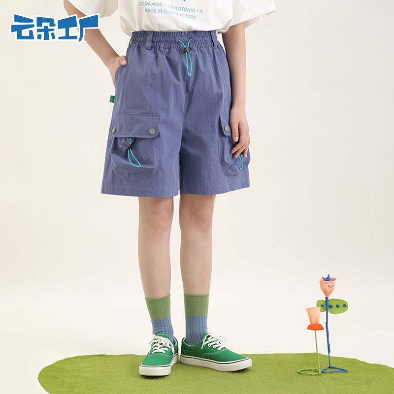 云朵工厂花学家抽绳工装短裤夏季女新款宽松撞色立体口袋五分裤