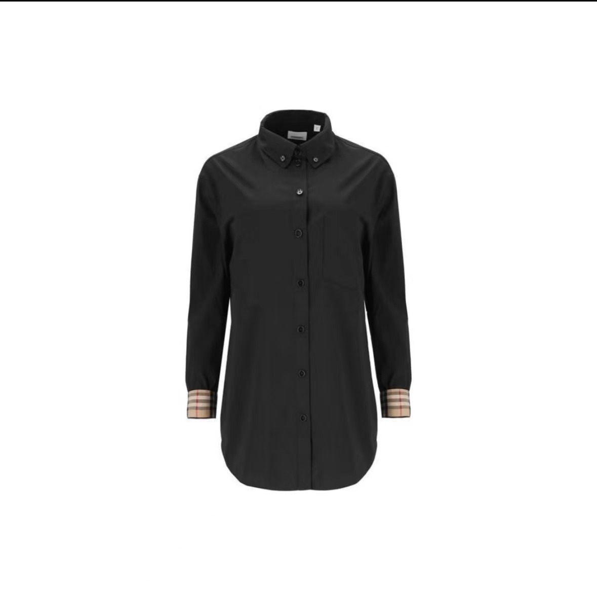 全新未使用 BURBERRY/博柏利 GUAN系列女士袖口经典格纹纯色衬衫