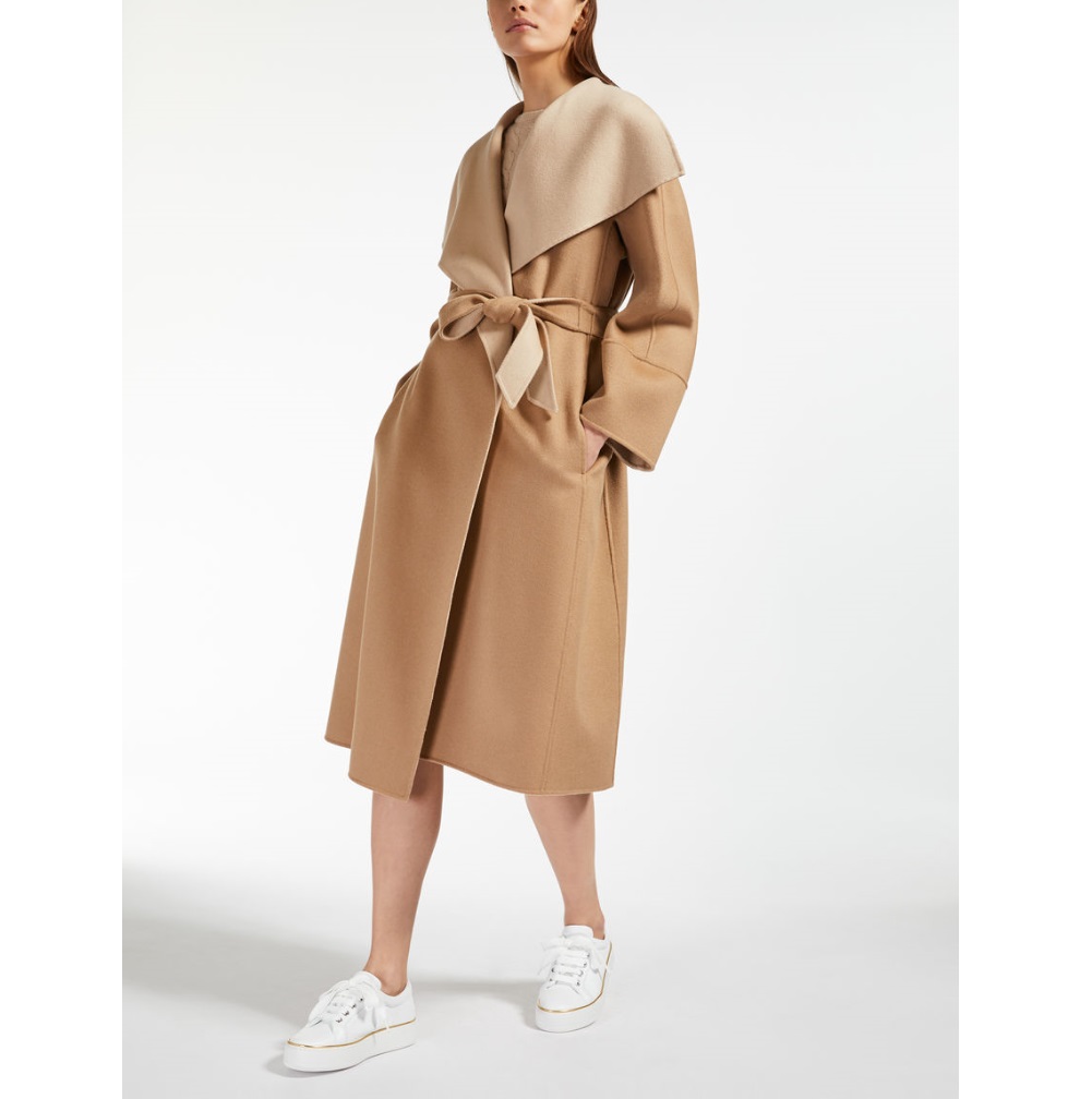 未使用 MaxMara Bosso系列双层羊毛混羊绒驼色大衣雅丹风