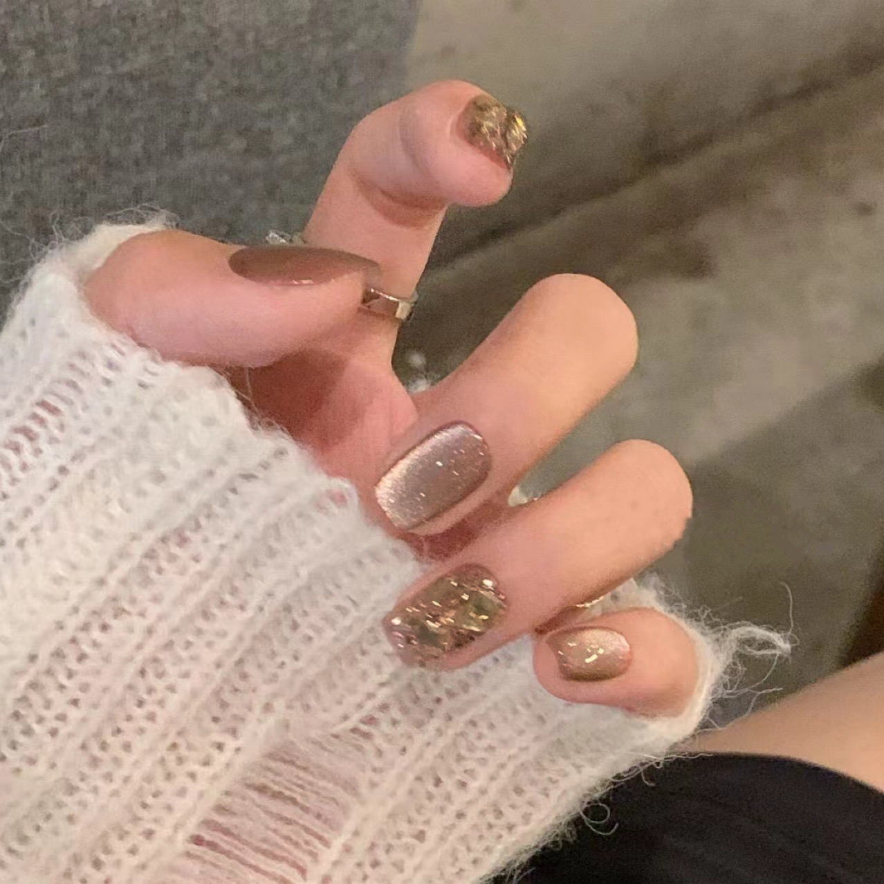 【短梯甲】冰美人香槟色猫眼穿戴甲美甲贴可拆卸假指甲