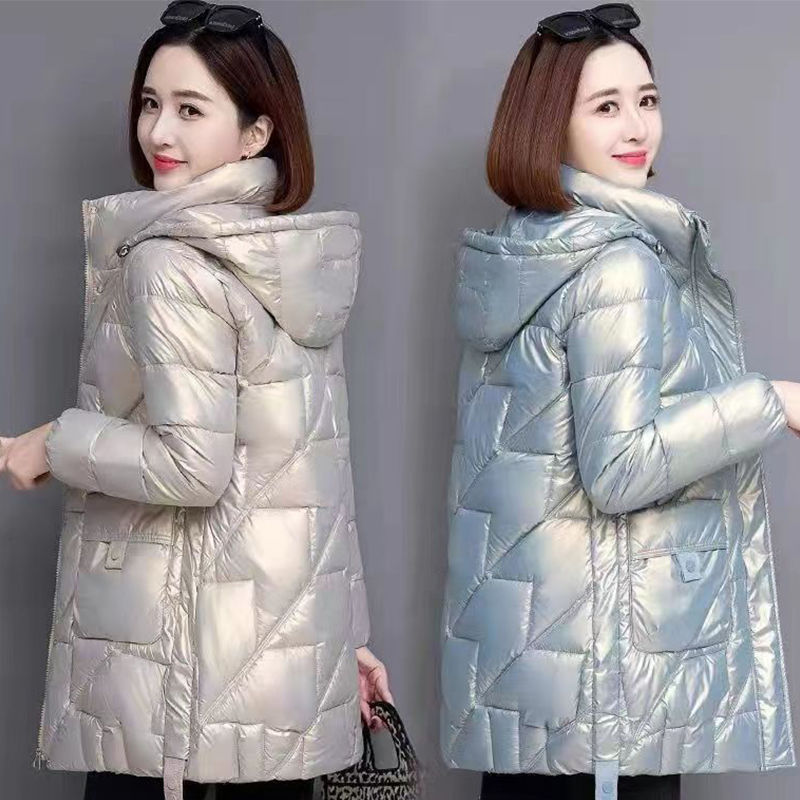 羽绒服服免洗亮面衣女中长款2023冬季新款服冬装外套洋气女士