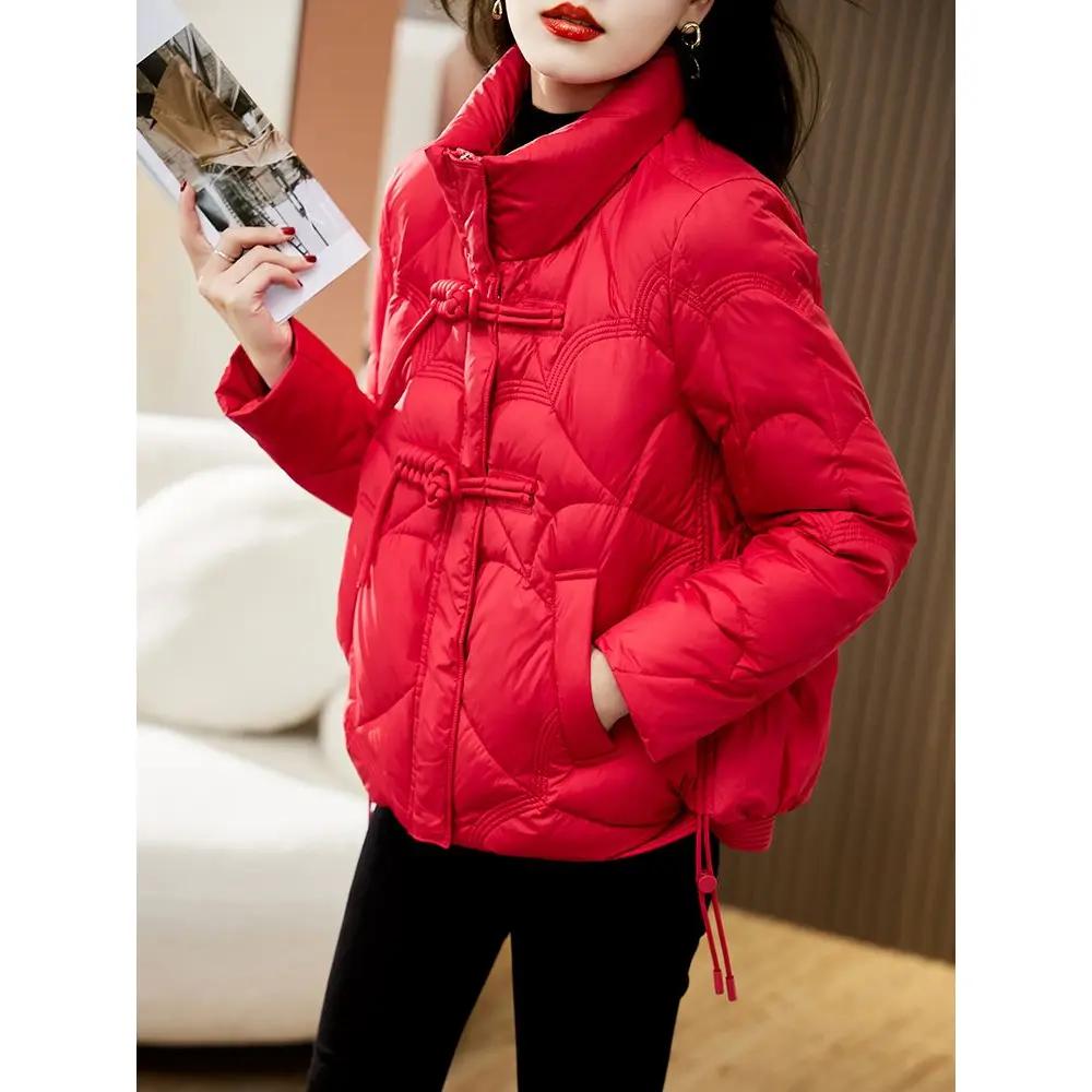红色轻薄短款羽绒服服女宽松显瘦冬季2023年新款小个子设计